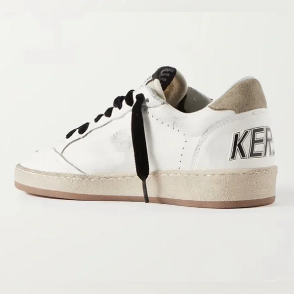 RARE! Golden Goose Ball Star distressed printed suede-trimmed leather sneakers - Picture 2 of 14